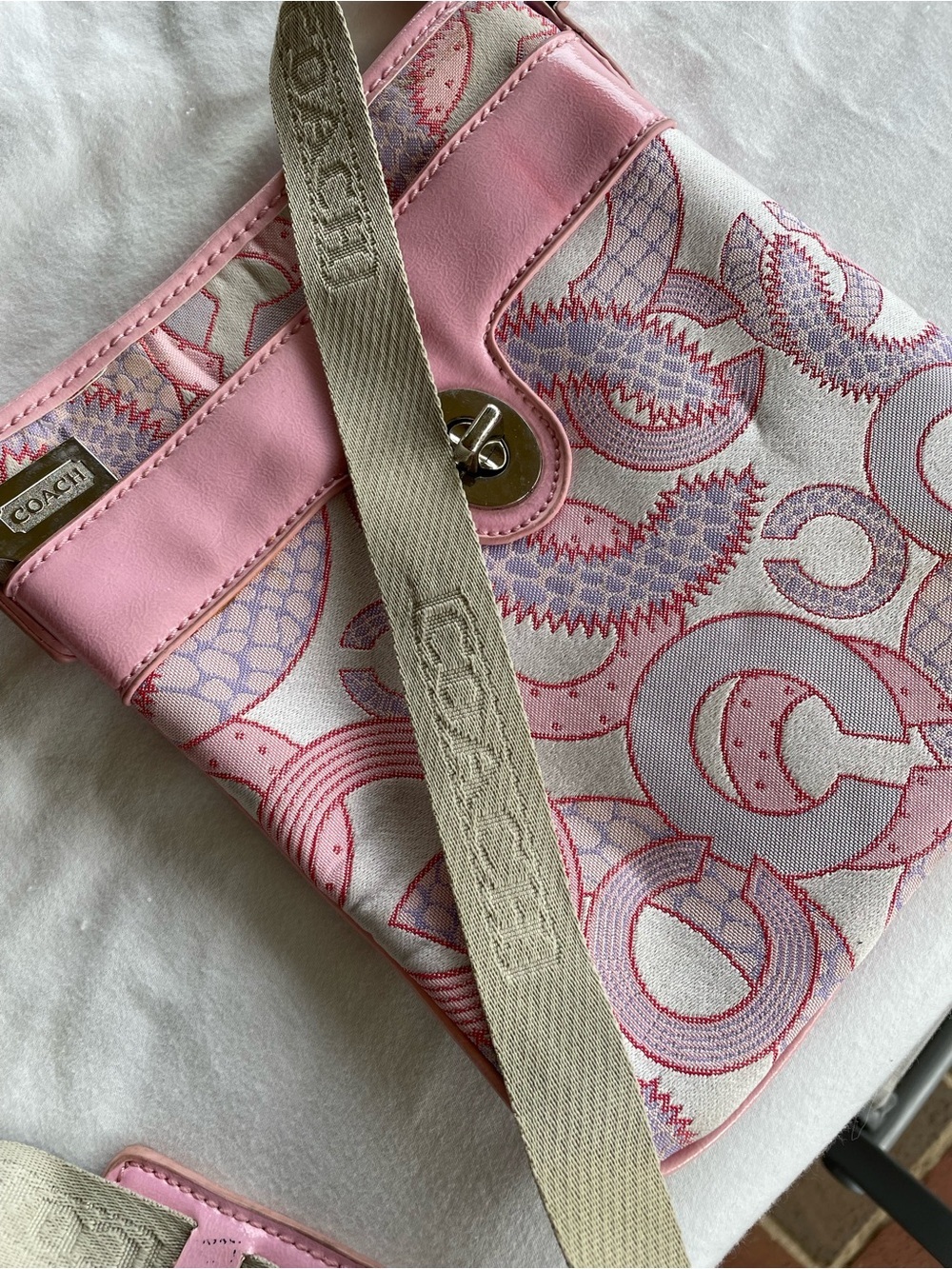 Coach Pink C Jacquard Crossbody Bag Y2K Mini Messenger Purse Vintage Adjustable